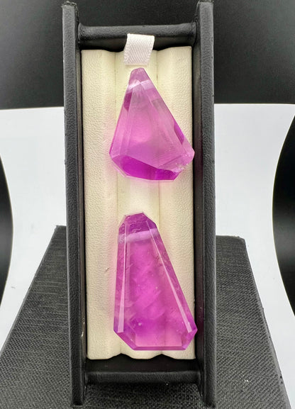 Natural Pink Kunzite Pendant Pair – Polished Gemstone Crystals