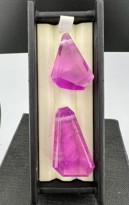 Natural Pink Kunzite Pendant Pair – Polished Gemstone Crystals