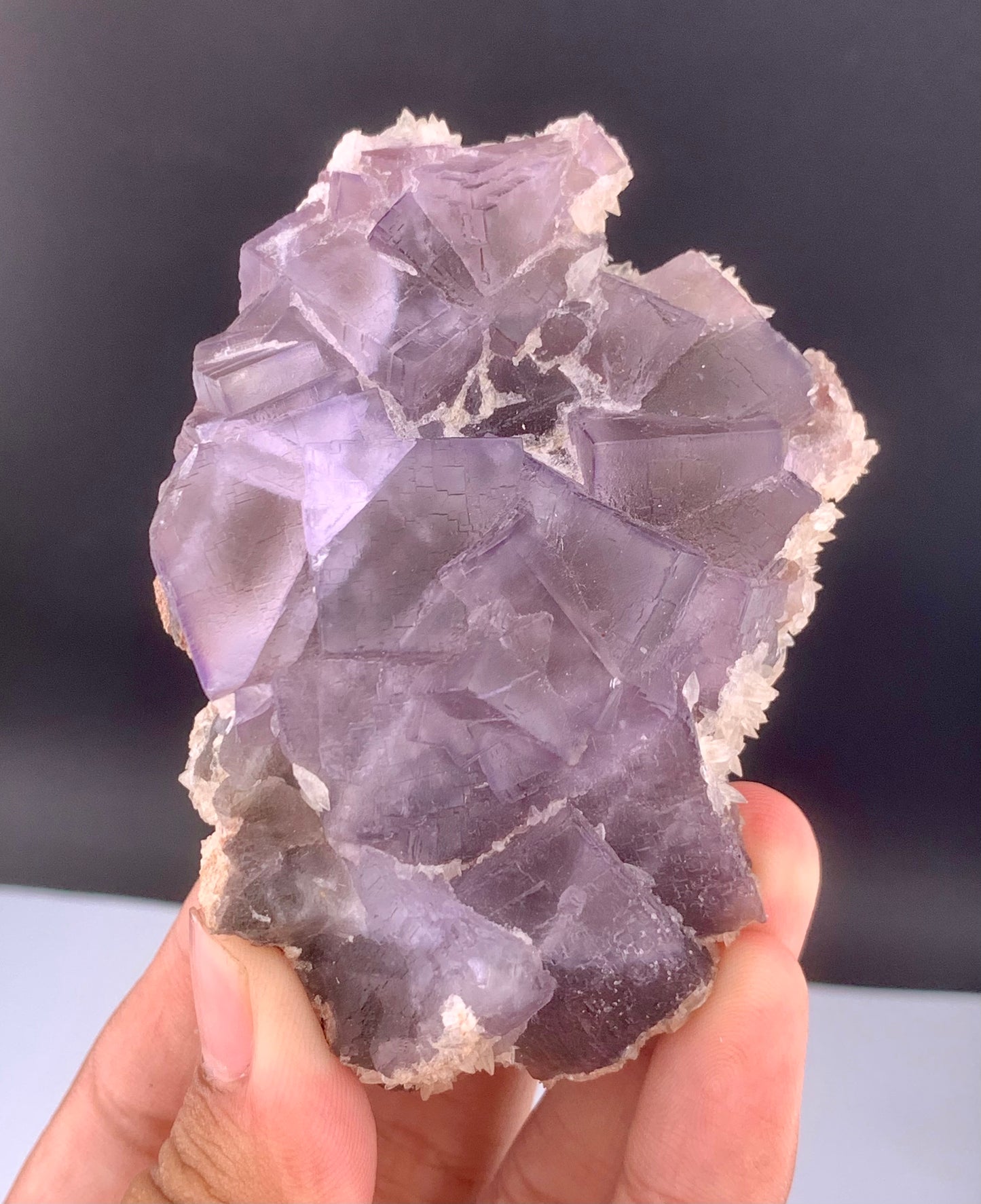 Purple Phantom Fluorite Crystal With Calcite From Pakistan - 188 Gram