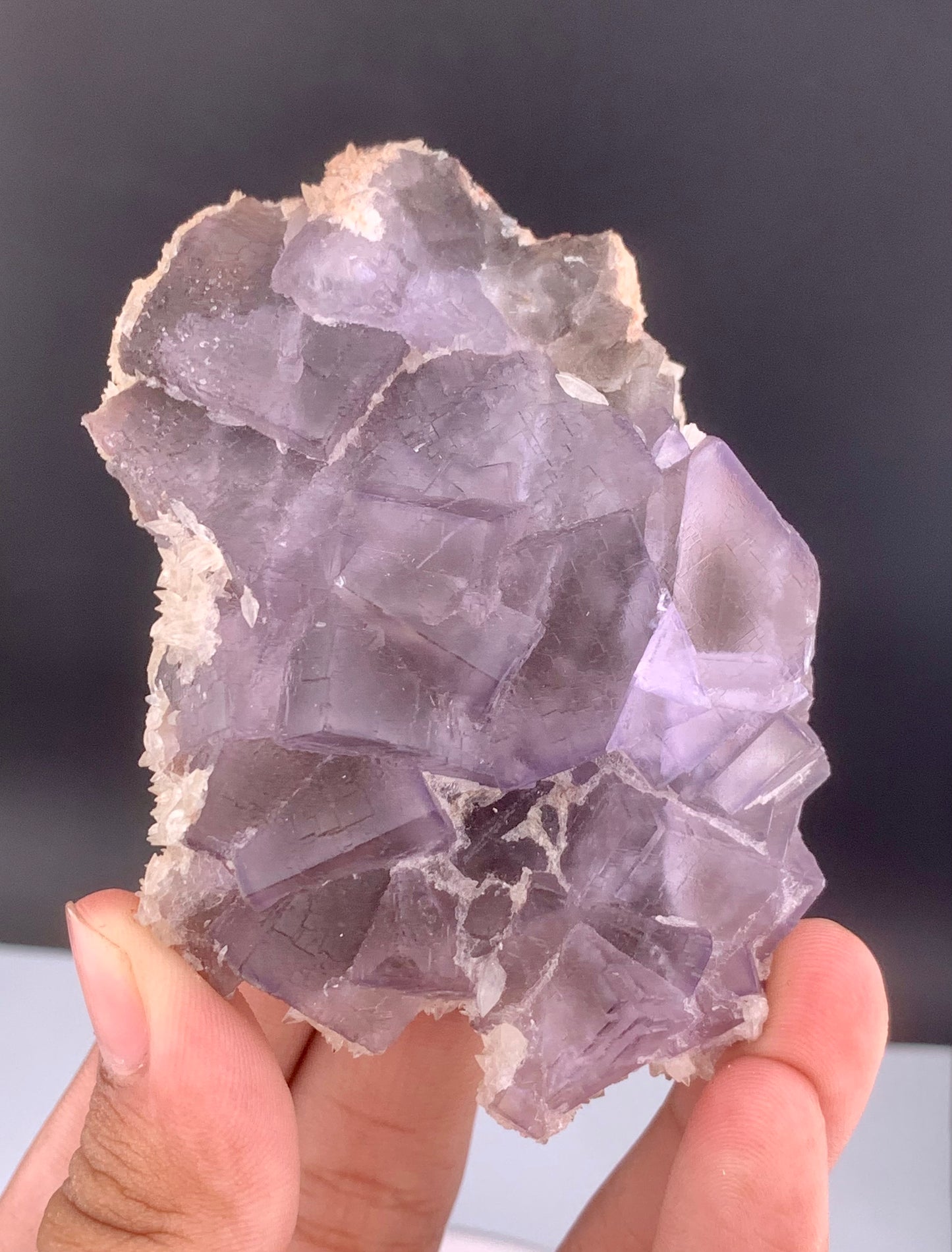 Purple Phantom Fluorite Crystal With Calcite From Pakistan - 188 Gram