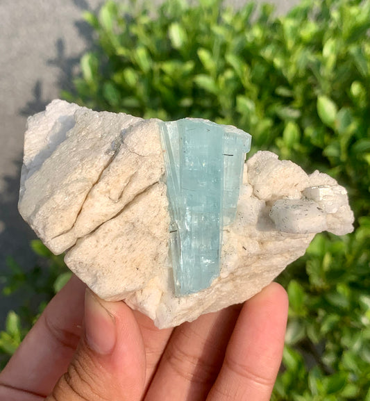 Sky Blue Aquamarine Crystal on Feldspar From Pakistan - 142 Grams