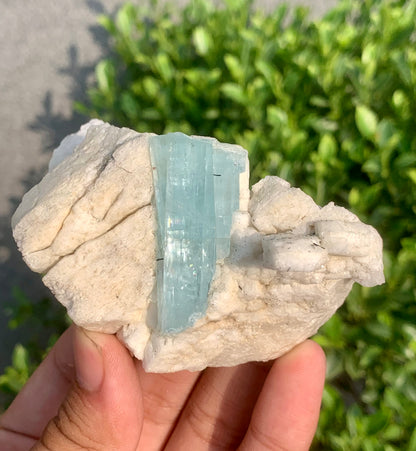 Sky Blue Aquamarine Crystal on Feldspar From Pakistan - 142 Grams
