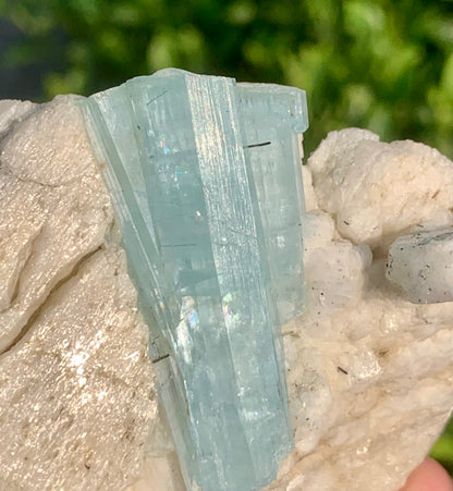 Sky Blue Aquamarine Crystal on Feldspar From Pakistan - 142 Grams