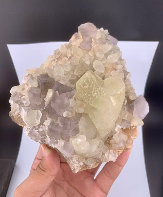 Purple Phantom Fluorite Crystal With Calcite From Pakistan - 611 Gram