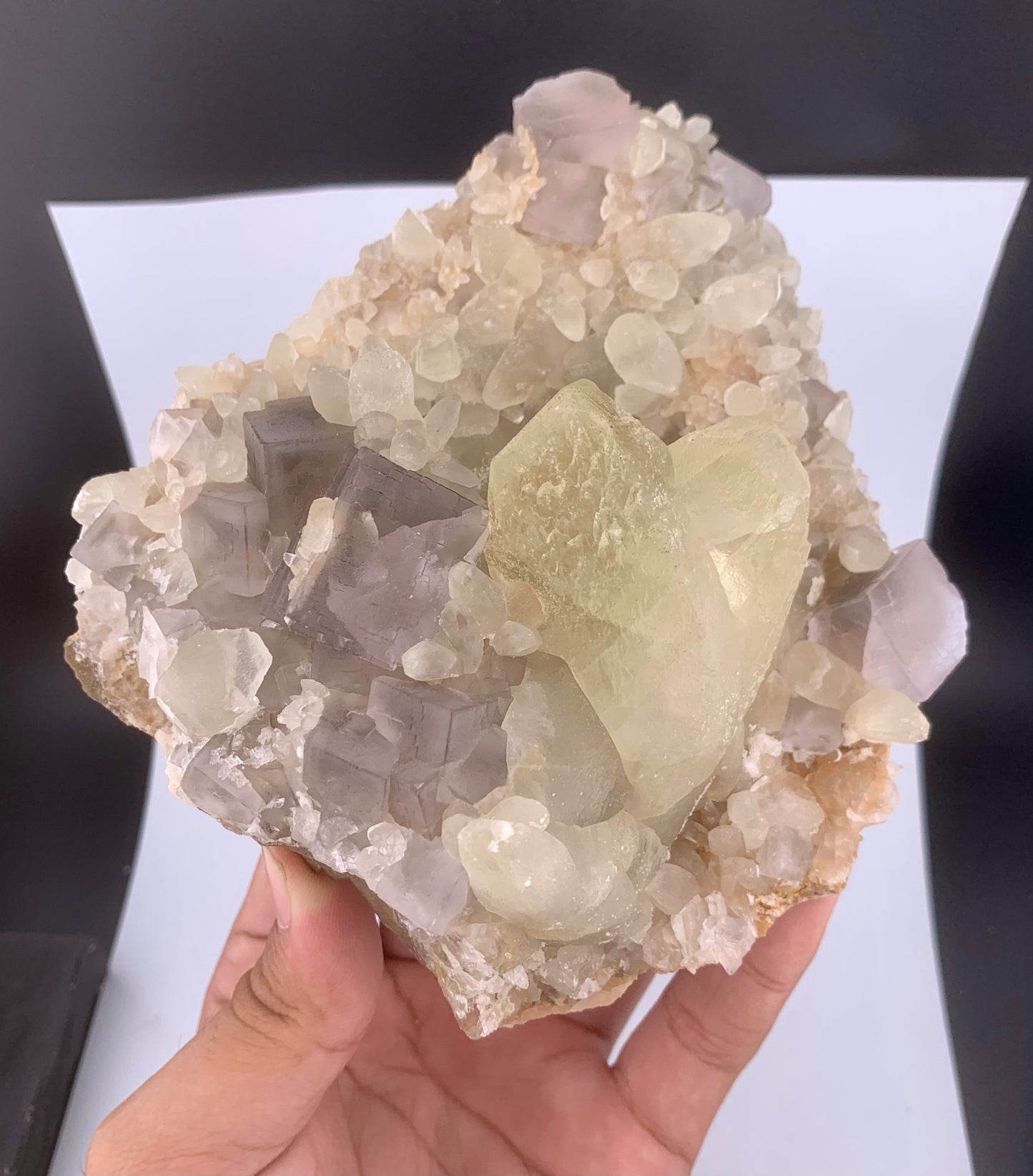Purple Phantom Fluorite Crystal With Calcite From Pakistan - 611 Gram