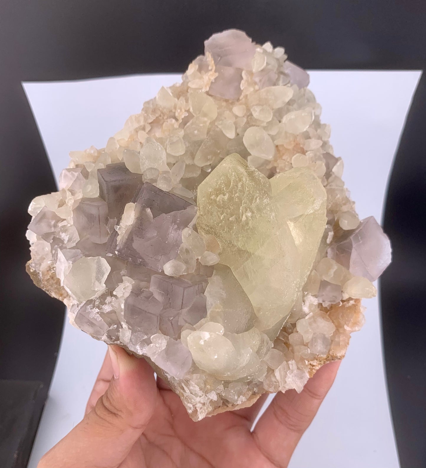 Purple Phantom Fluorite Crystal With Calcite From Pakistan - 611 Gram