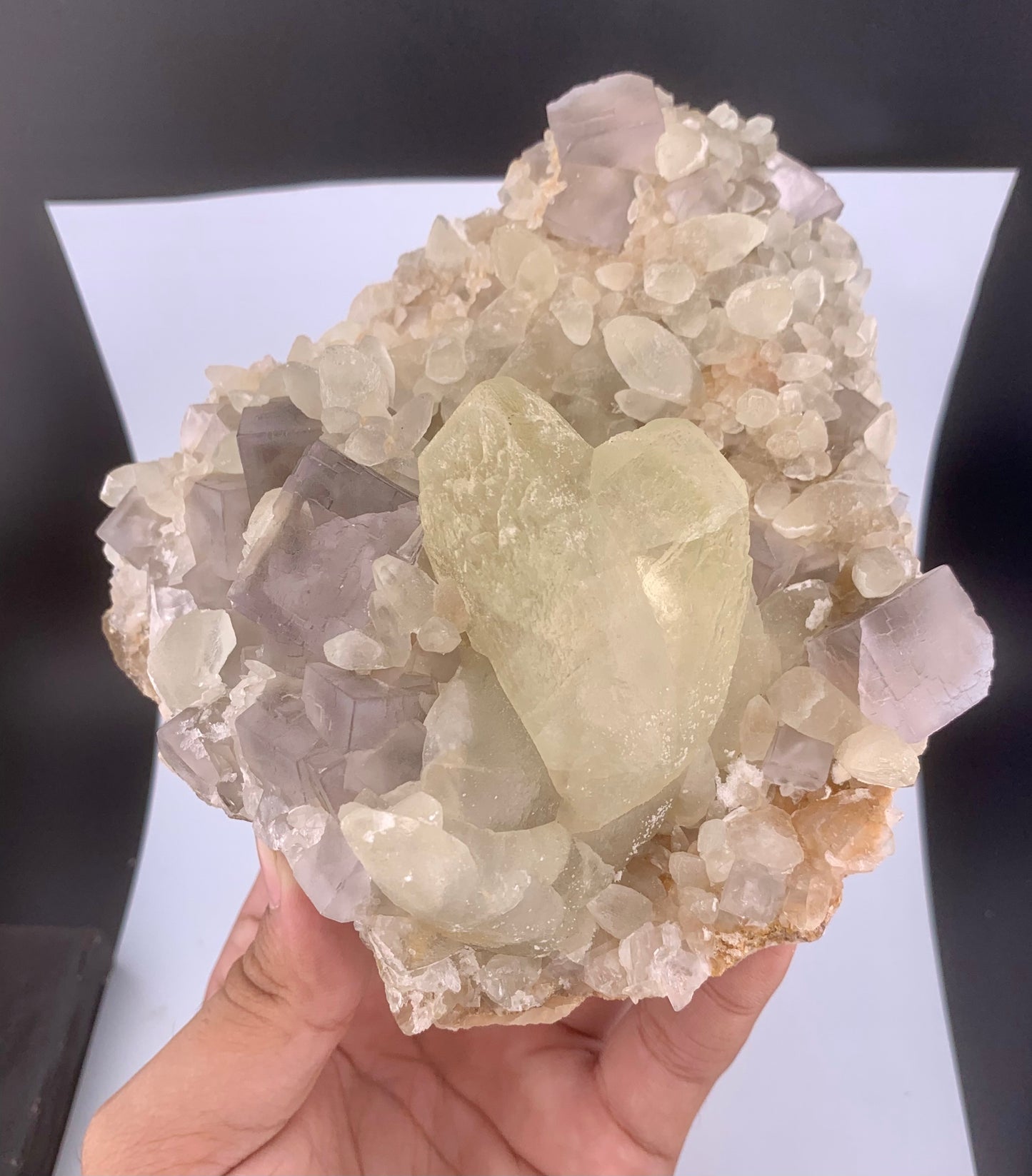 Purple Phantom Fluorite Crystal With Calcite From Pakistan - 611 Gram