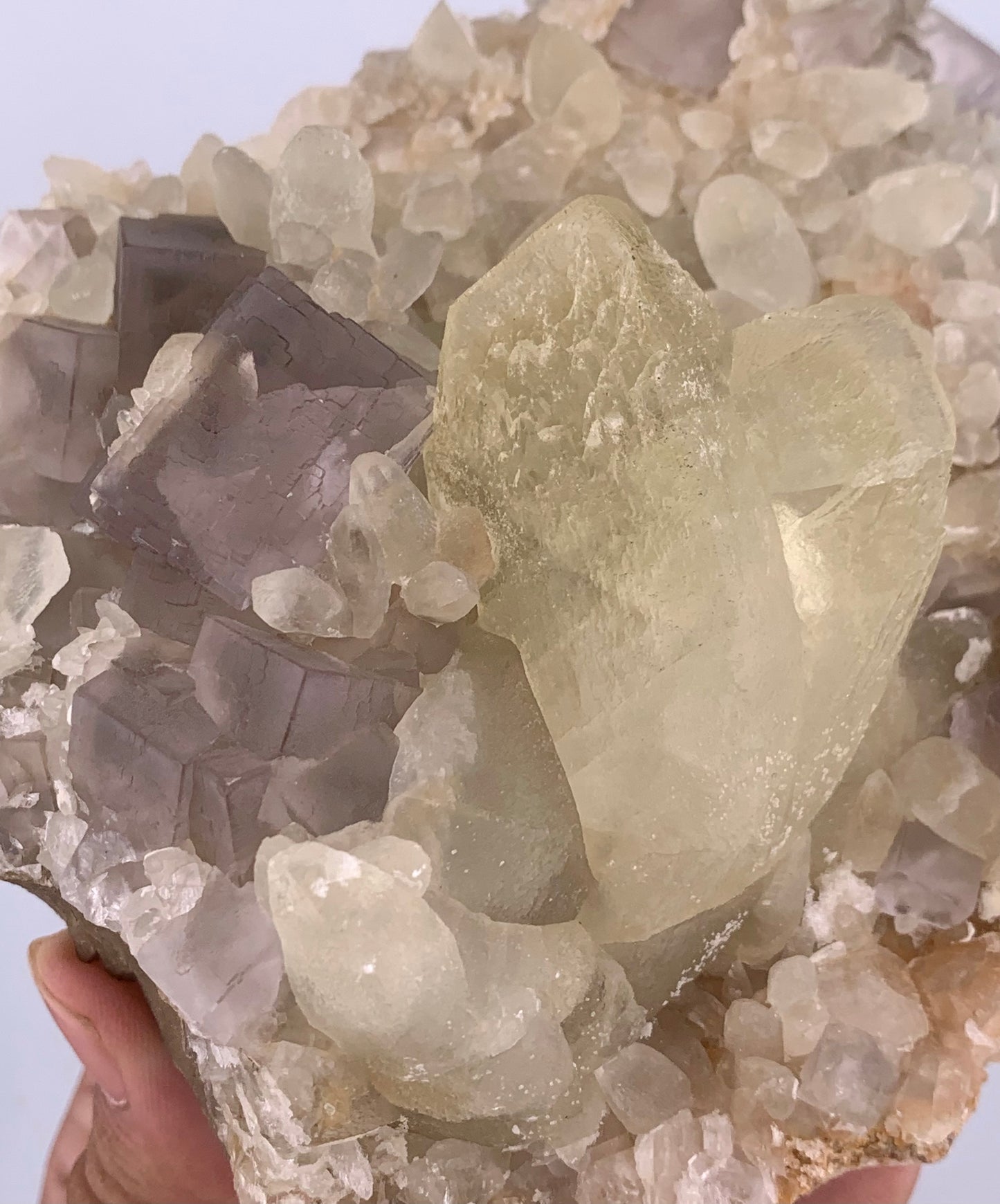 Purple Phantom Fluorite Crystal With Calcite From Pakistan - 611 Gram