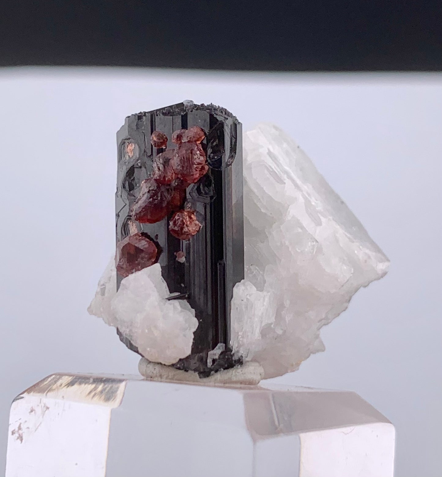Red Spessertine Garnet Crystals on Schorl Tourmaline From Pakistan - 13 Grams