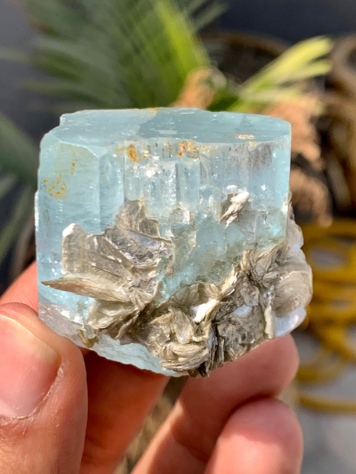 Blue Aquamarine Crystal, With Mica  From Skardu Pakistan- 90 Gram