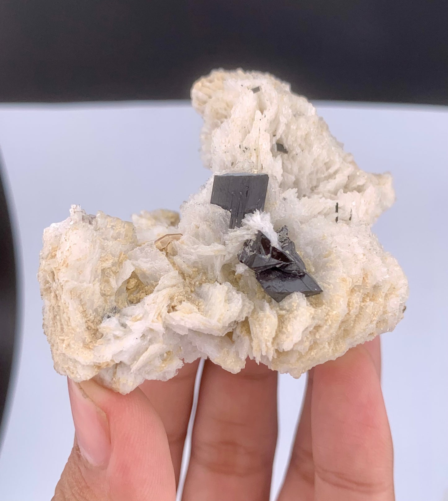 Rare Black Cassiterite Crystal With Tourmaline on Albite From Skardu Pakistan - 99 Grams