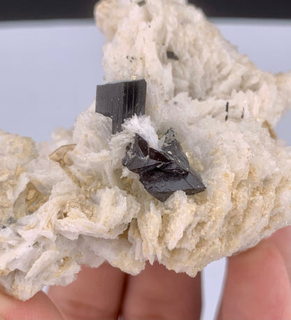 Rare Black Cassiterite Crystal With Tourmaline on Albite From Skardu Pakistan - 99 Grams