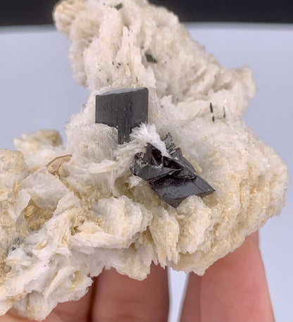 Rare Black Cassiterite Crystal With Tourmaline on Albite From Skardu Pakistan - 99 Grams