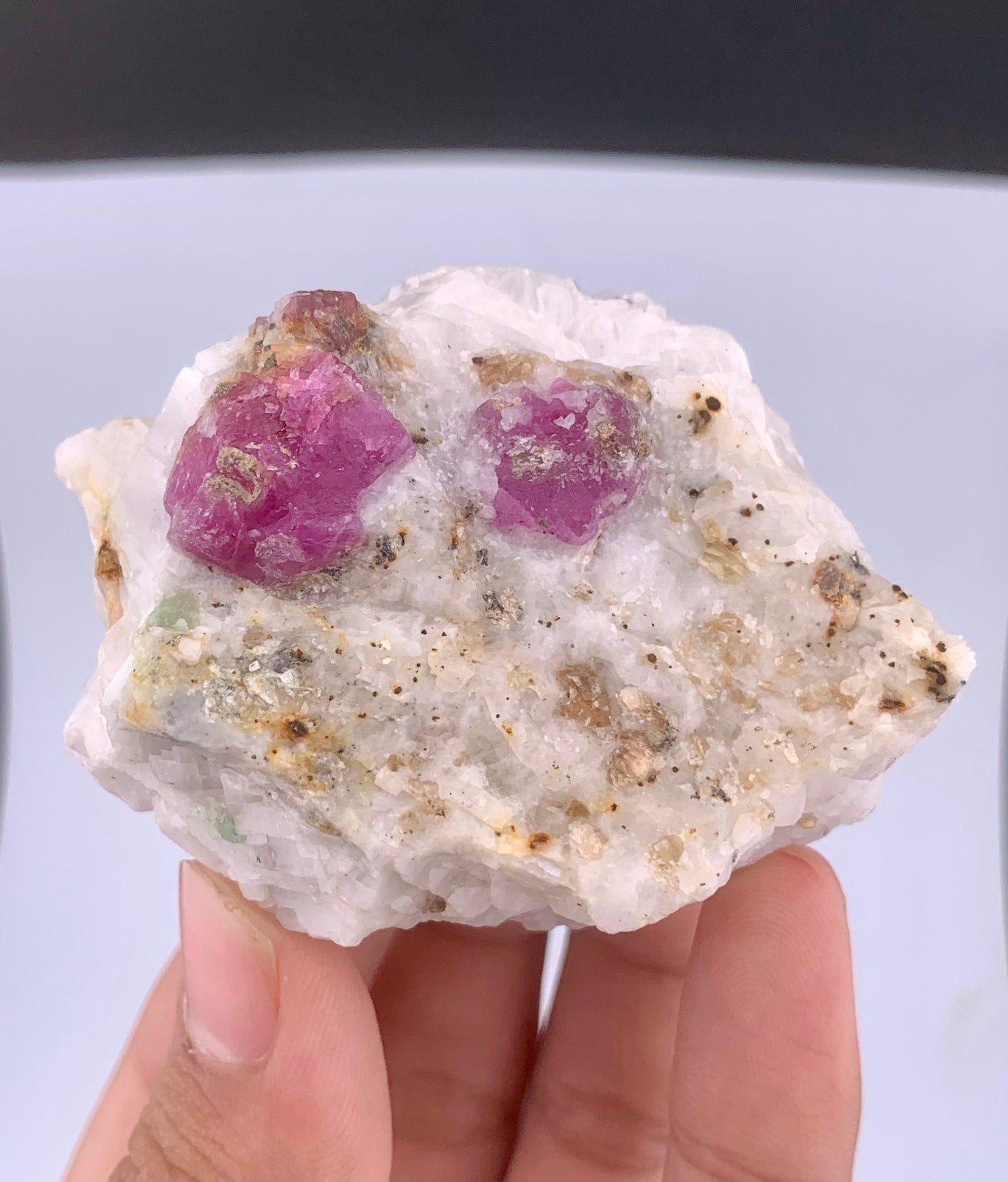 Pink Ruby Crystals On Matrix From Afghanistan - 128 Grams