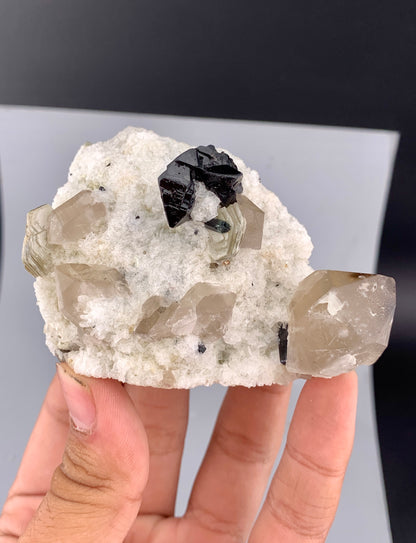 Rare Black Cassiterite Crystal With Quartz on Matrix From Skardu Pakistan - 176 Grams