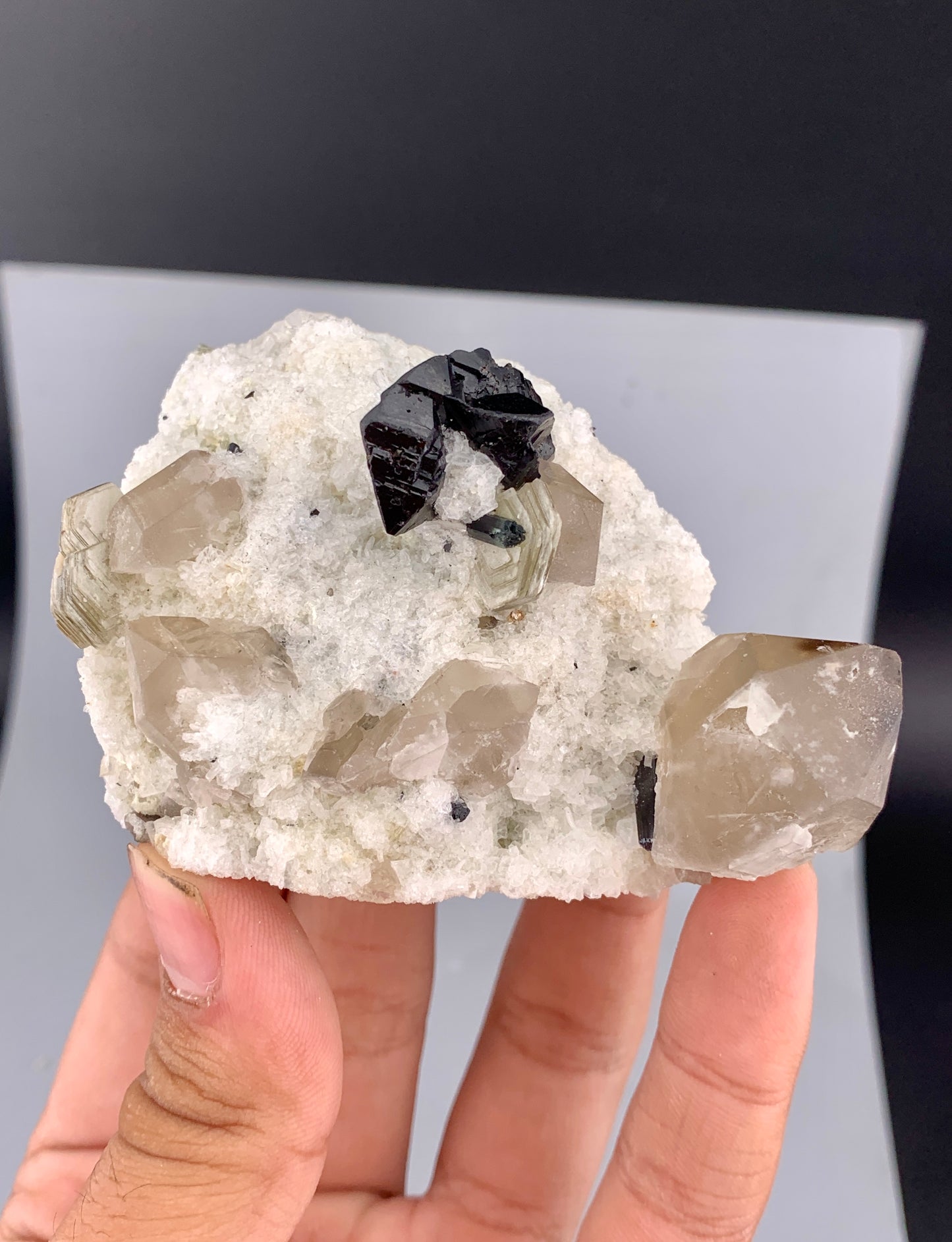 Rare Black Cassiterite Crystal With Quartz on Matrix From Skardu Pakistan - 176 Grams