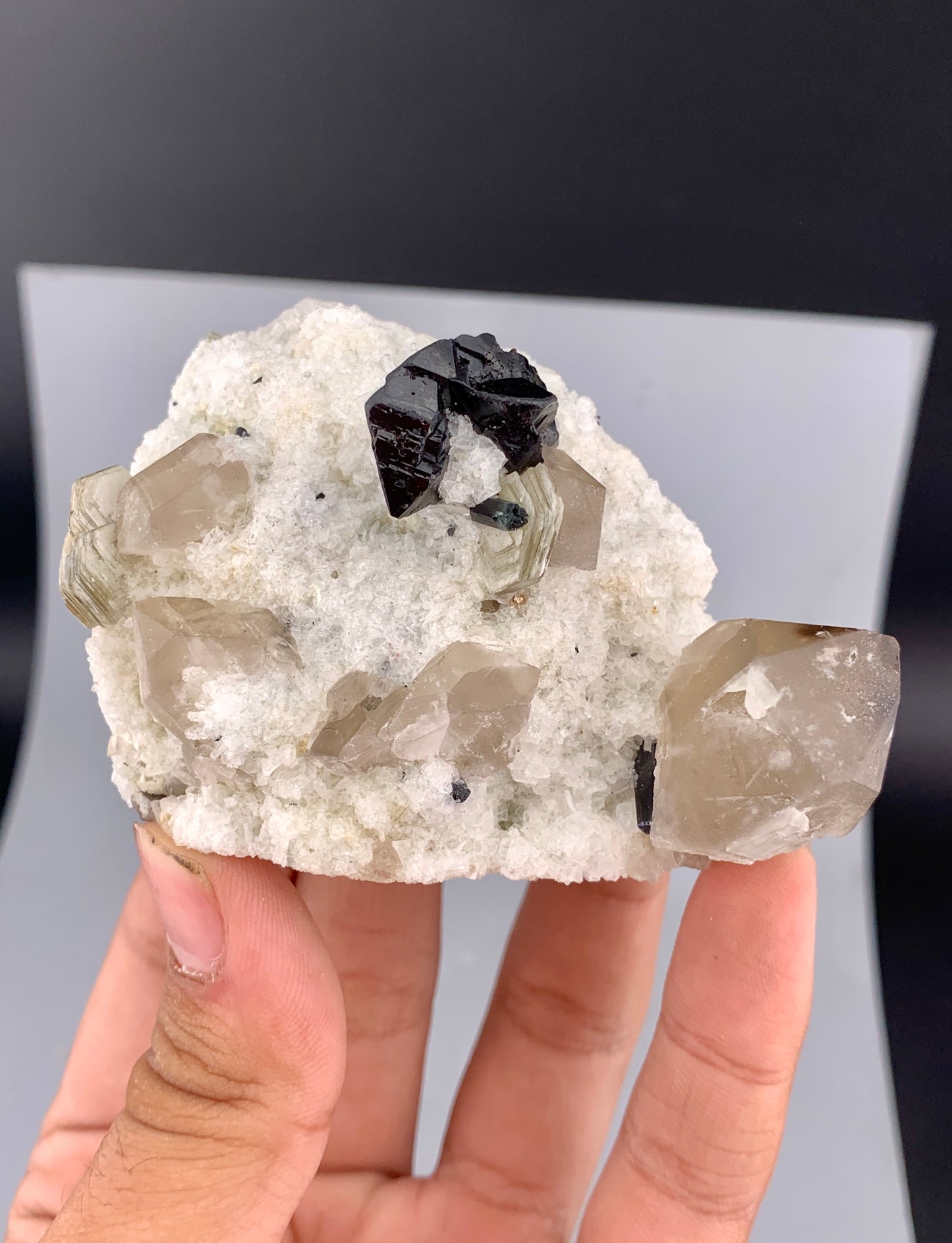Rare Black Cassiterite Crystal With Quartz on Matrix From Skardu Pakistan - 176 Grams