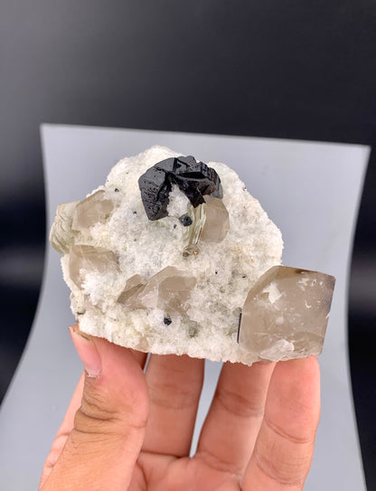 Rare Black Cassiterite Crystal With Quartz on Matrix From Skardu Pakistan - 176 Grams