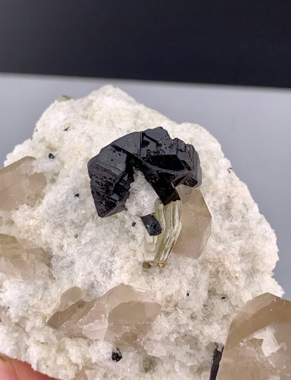 Rare Black Cassiterite Crystal With Quartz on Matrix From Skardu Pakistan - 176 Grams