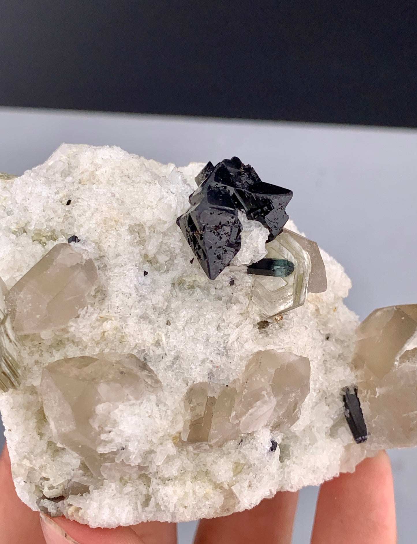 Rare Black Cassiterite Crystal With Quartz on Matrix From Skardu Pakistan - 176 Grams