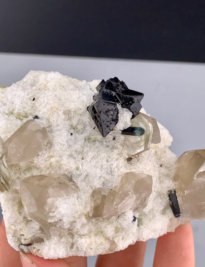 Rare Black Cassiterite Crystal With Quartz on Matrix From Skardu Pakistan - 176 Grams