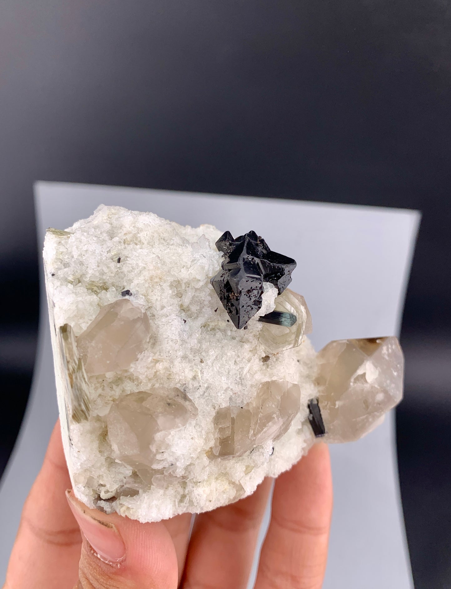 Rare Black Cassiterite Crystal With Quartz on Matrix From Skardu Pakistan - 176 Grams