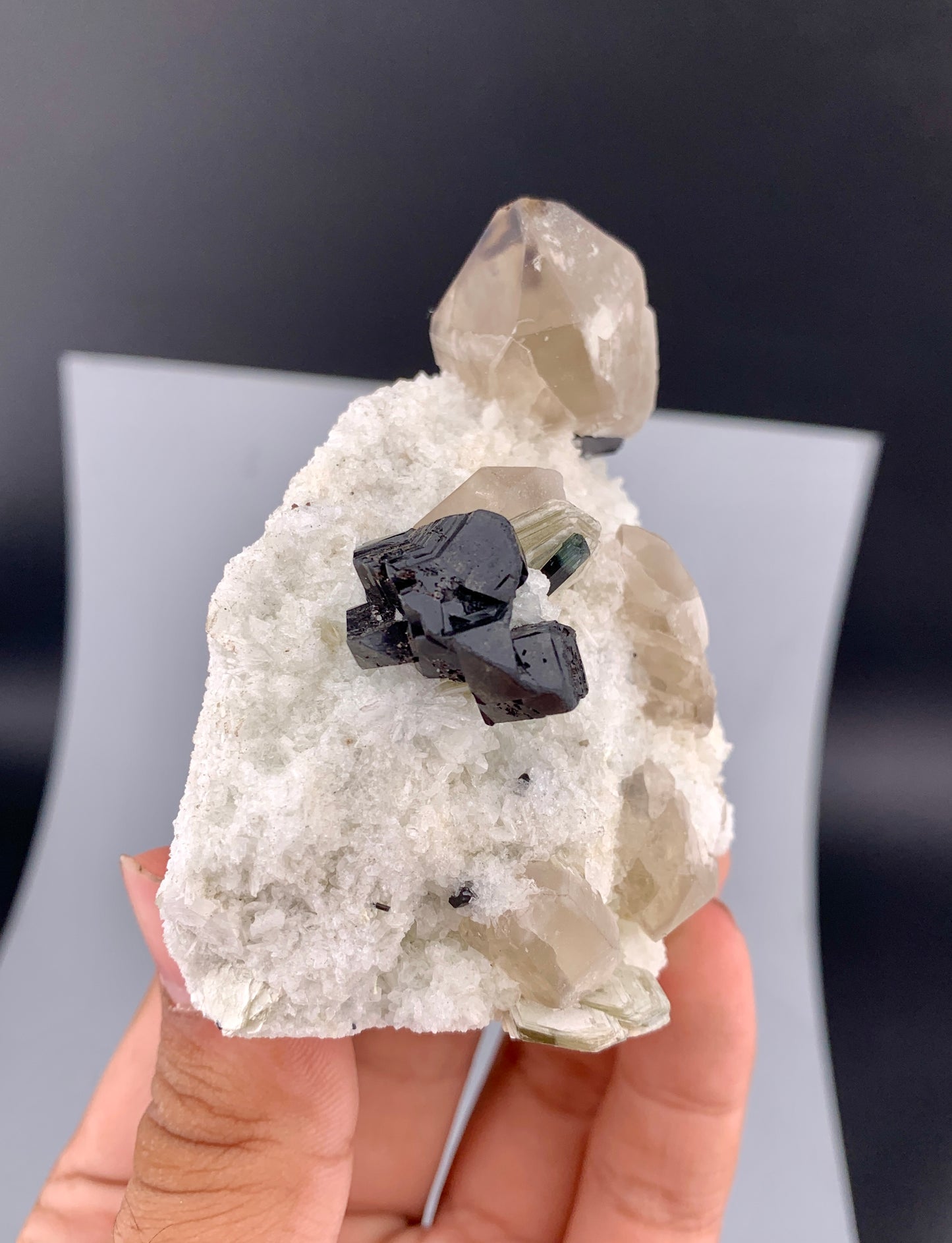 Rare Black Cassiterite Crystal With Quartz on Matrix From Skardu Pakistan - 176 Grams