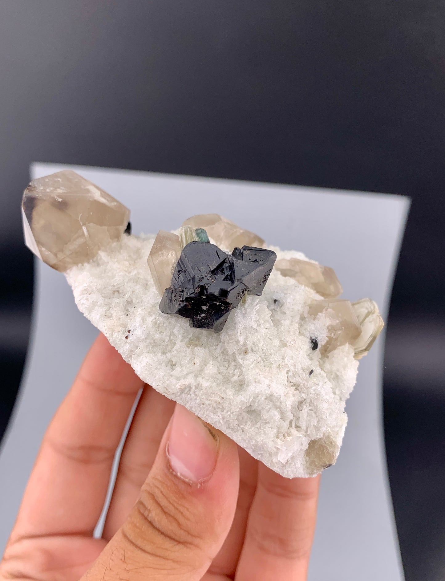 Rare Black Cassiterite Crystal With Quartz on Matrix From Skardu Pakistan - 176 Grams
