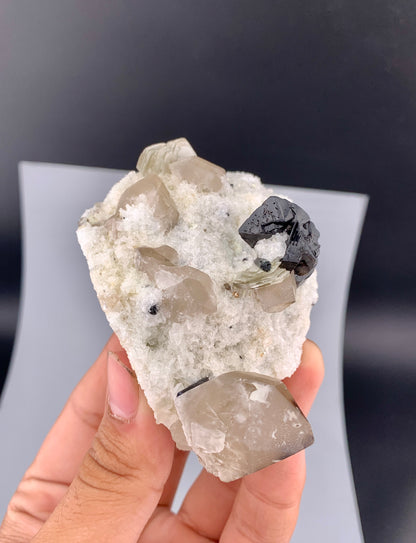 Rare Black Cassiterite Crystal With Quartz on Matrix From Skardu Pakistan - 176 Grams