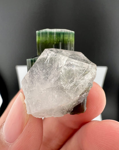 Green Cap Tourmaline Crystal with Quartz from Pakistan - 17 Grams