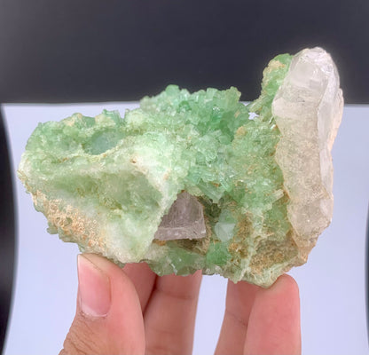 Green Tourmaline Crystals Cluster With Kunzite on matrix From Afghanistan - 287 Grams