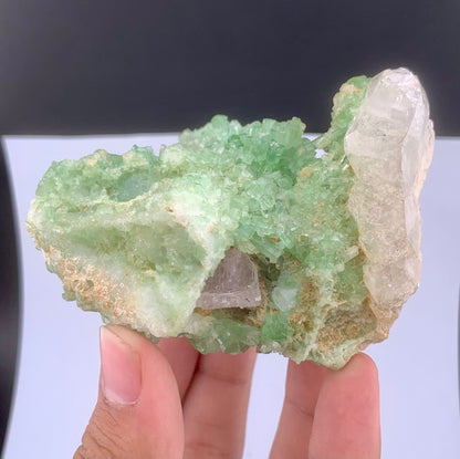 Green Tourmaline Crystals Cluster With Kunzite on matrix From Afghanistan - 287 Grams