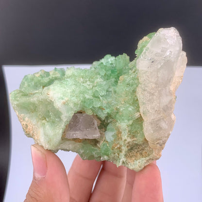 Green Tourmaline Crystals Cluster With Kunzite on matrix From Afghanistan - 287 Grams