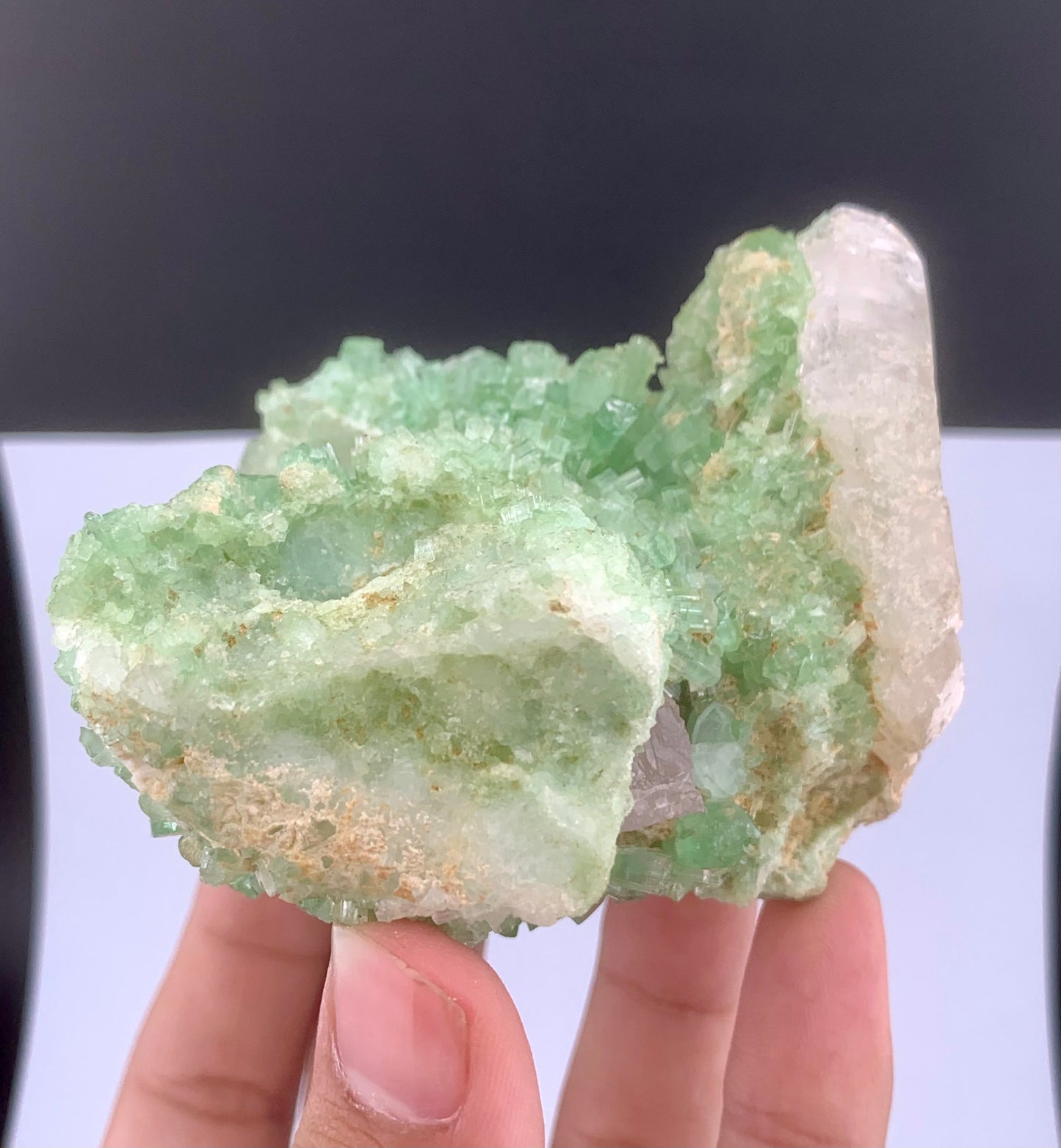 Green Tourmaline Crystals Cluster With Kunzite on matrix From Afghanistan - 287 Grams