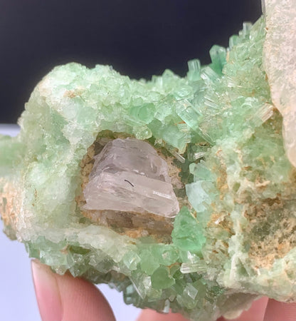 Green Tourmaline Crystals Cluster With Kunzite on matrix From Afghanistan - 287 Grams
