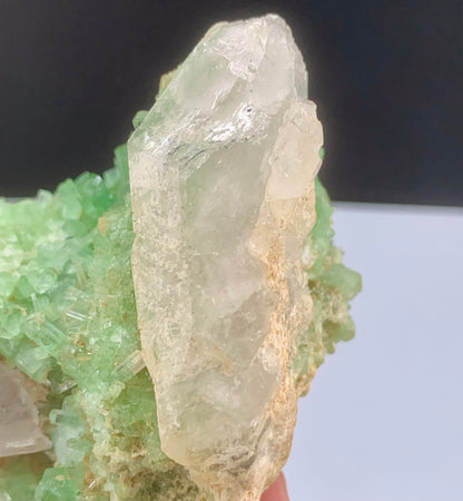 Green Tourmaline Crystals Cluster With Kunzite on matrix From Afghanistan - 287 Grams