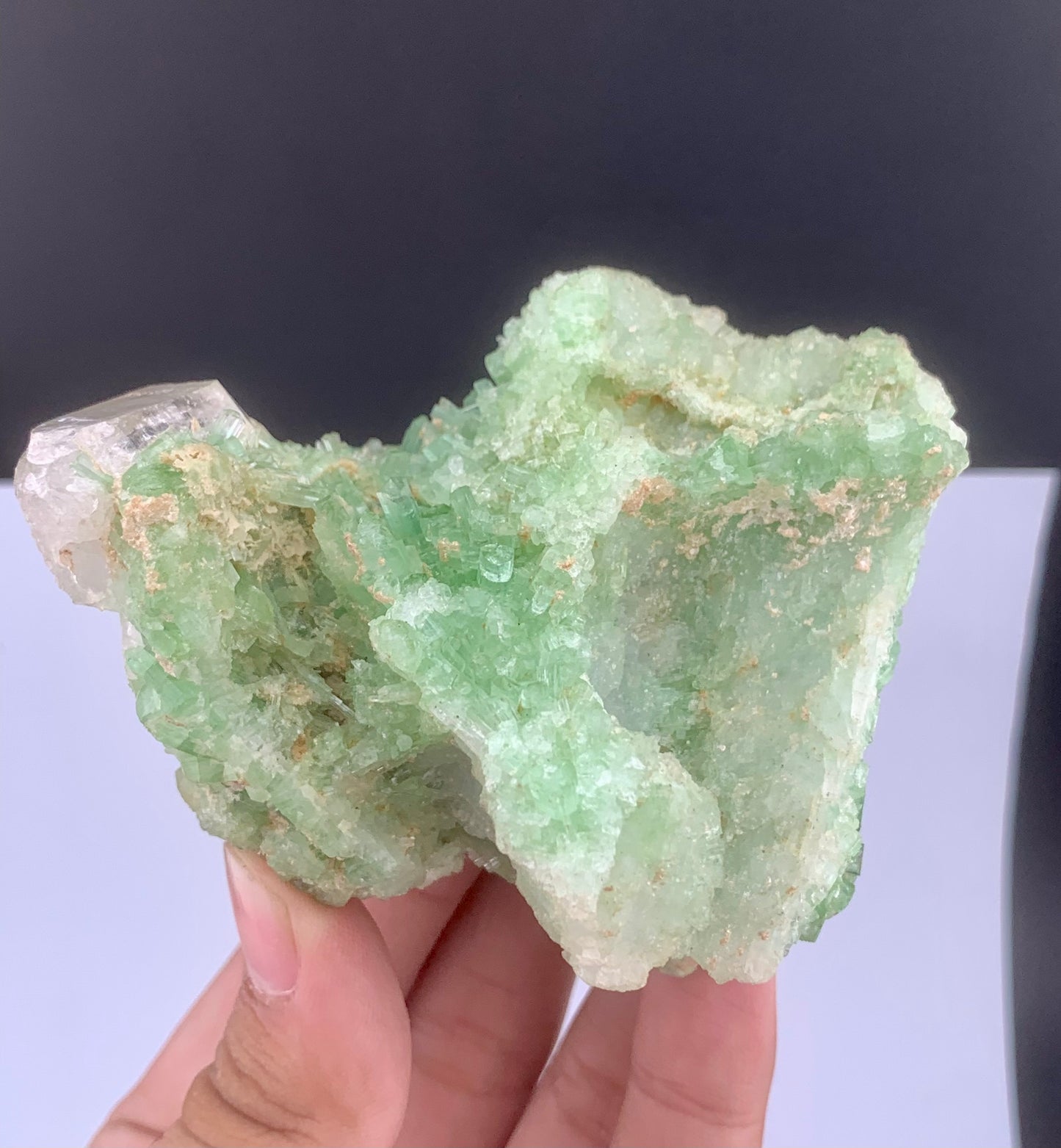 Green Tourmaline Crystals Cluster With Kunzite on matrix From Afghanistan - 287 Grams