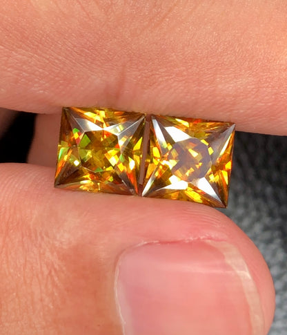 Sparkling Full Fire Titanite Sphene Perfect Pair, Loose Gemstone, Princes Cut Faceted Rare Sphene - 6.70 CT