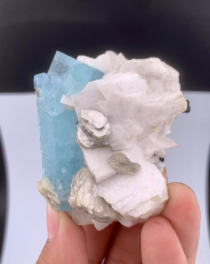 Blue Aquamarine Crystal With Schorl And Mica on Feldspar From Pakistan - 106 Grams