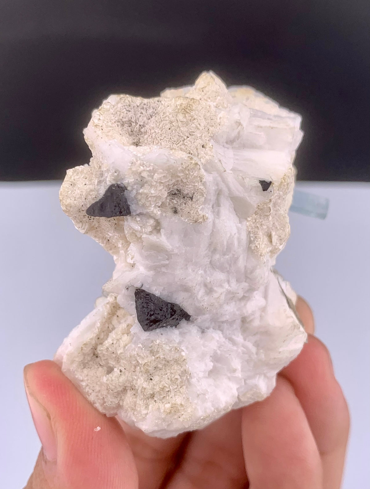 Blue Aquamarine Crystal With Schorl And Mica on Feldspar From Pakistan - 106 Grams