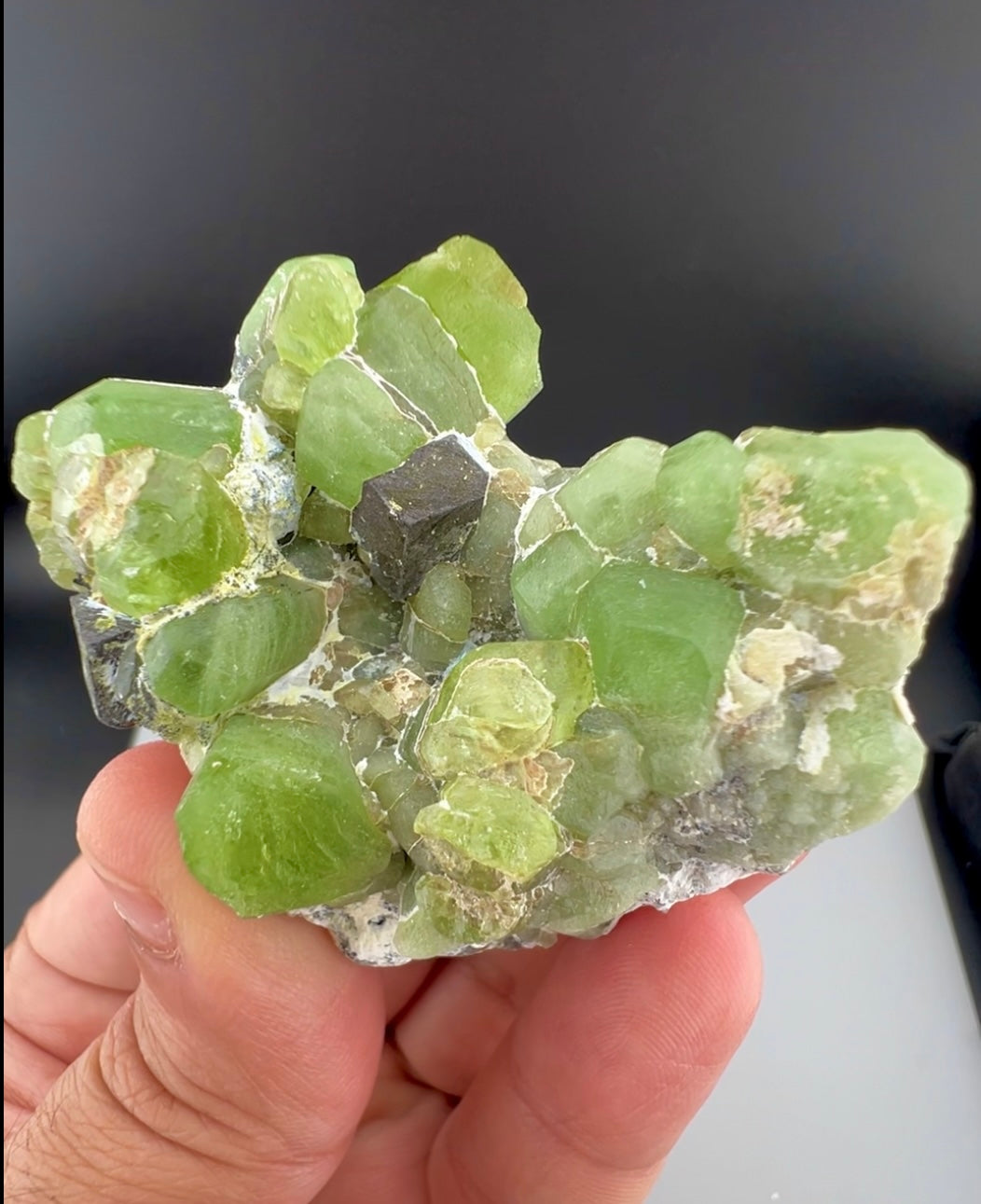 Green Peridot Crystals With Magnetite From Pakistan - 85 Grams