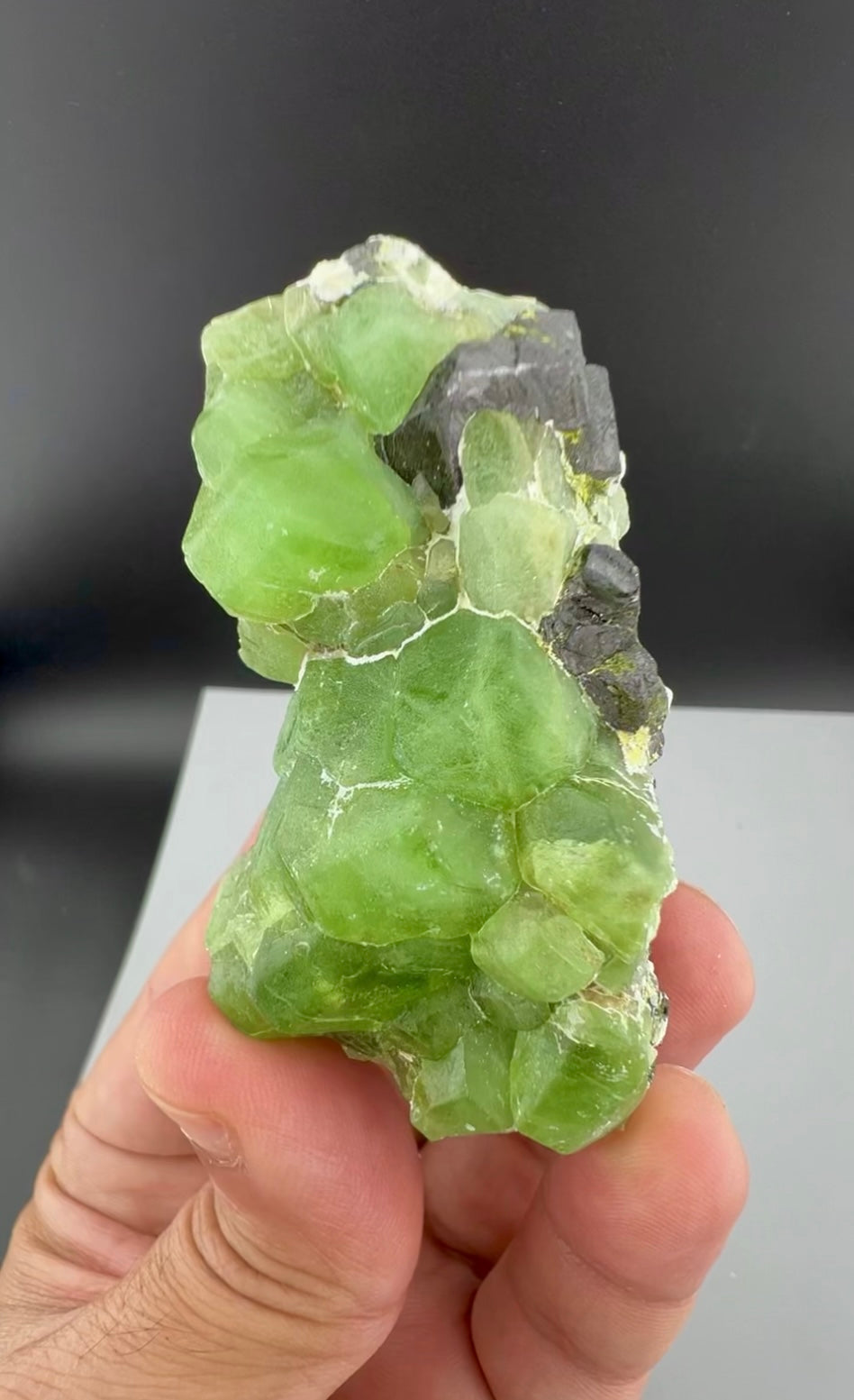 Green Peridot Crystals With Magnetite From Pakistan - 97 Grams