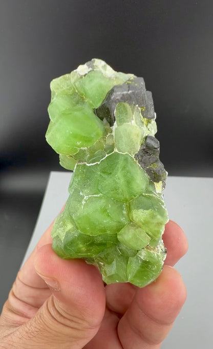 Green Peridot Crystals With Magnetite From Pakistan - 97 Grams
