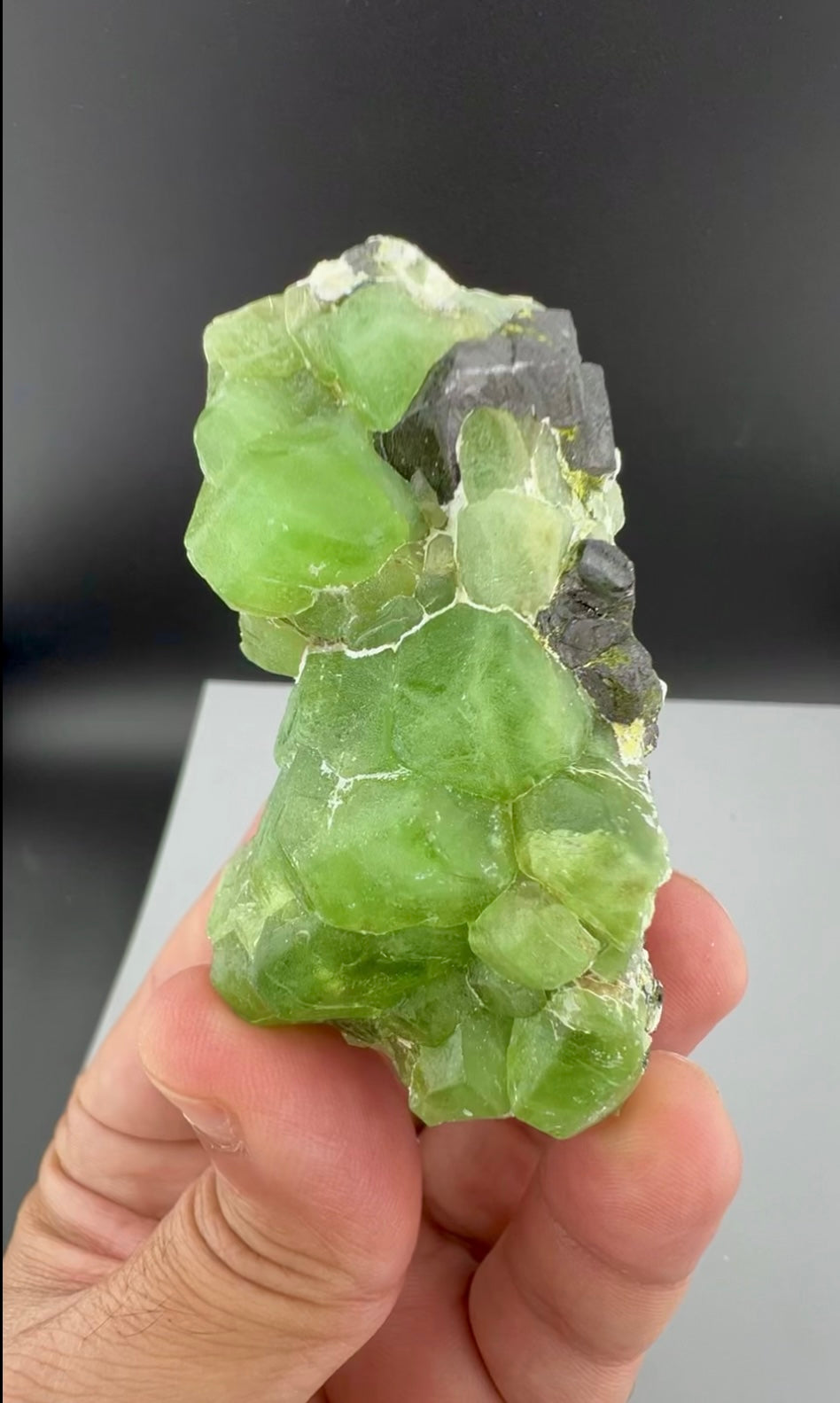 Green Peridot Crystals With Magnetite From Pakistan - 97 Grams