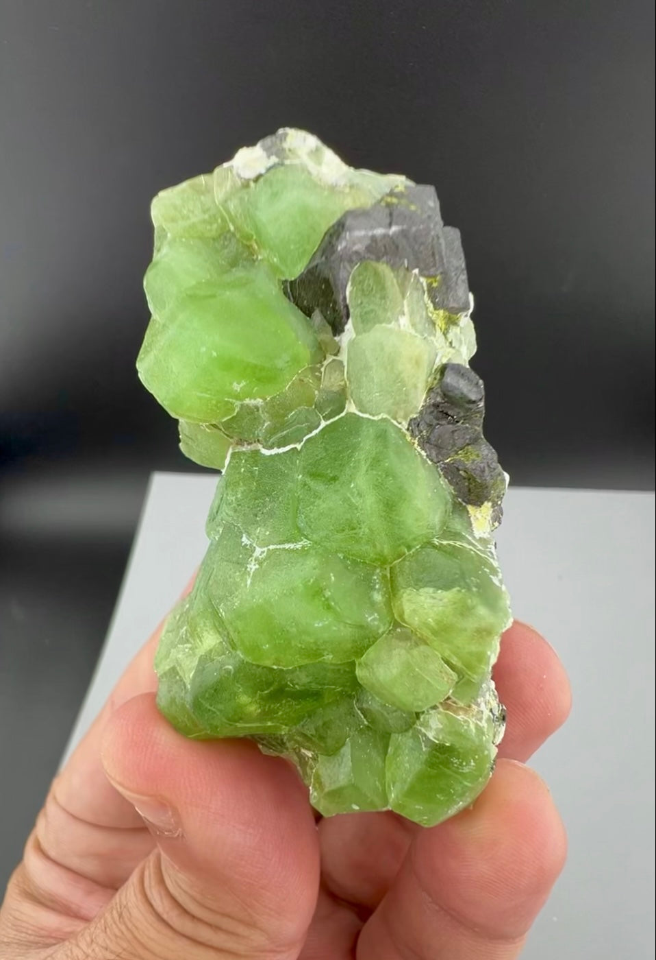 Green Peridot Crystals With Magnetite From Pakistan - 97 Grams