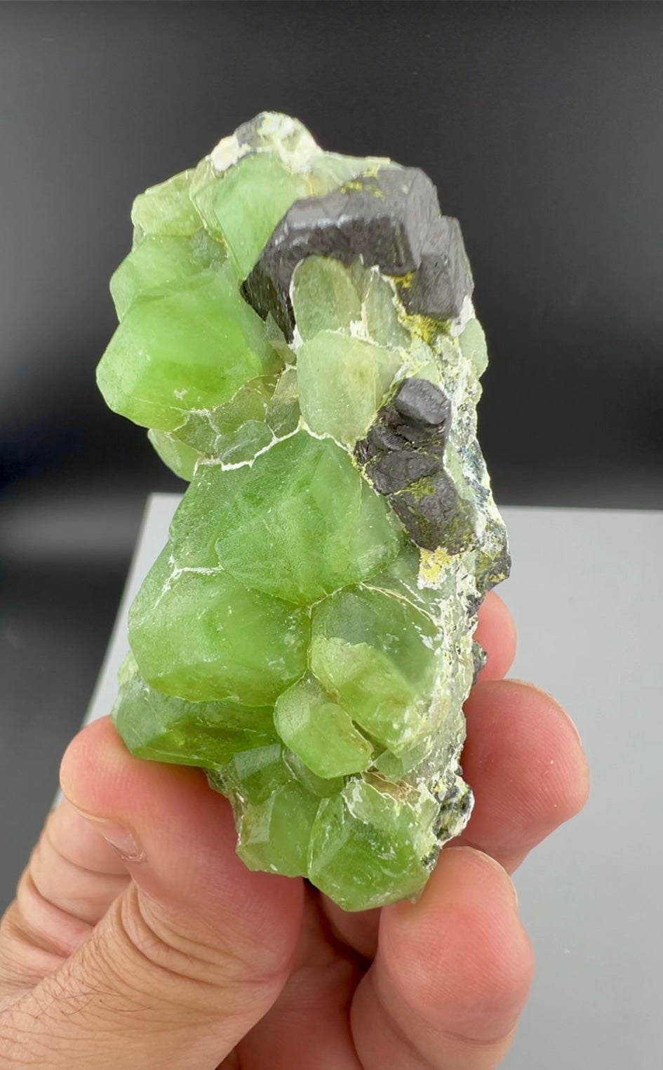 Green Peridot Crystals With Magnetite From Pakistan - 97 Grams