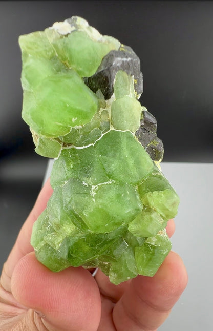 Green Peridot Crystals With Magnetite From Pakistan - 97 Grams