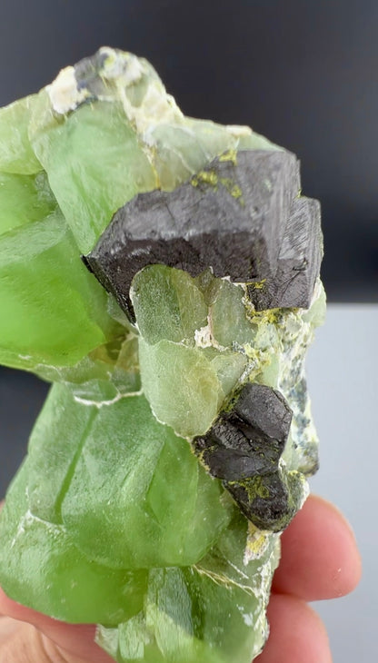 Green Peridot Crystals With Magnetite From Pakistan - 97 Grams