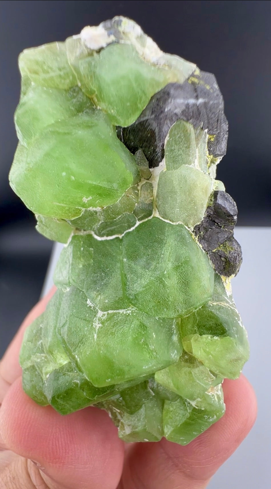 Green Peridot Crystals With Magnetite From Pakistan - 97 Grams