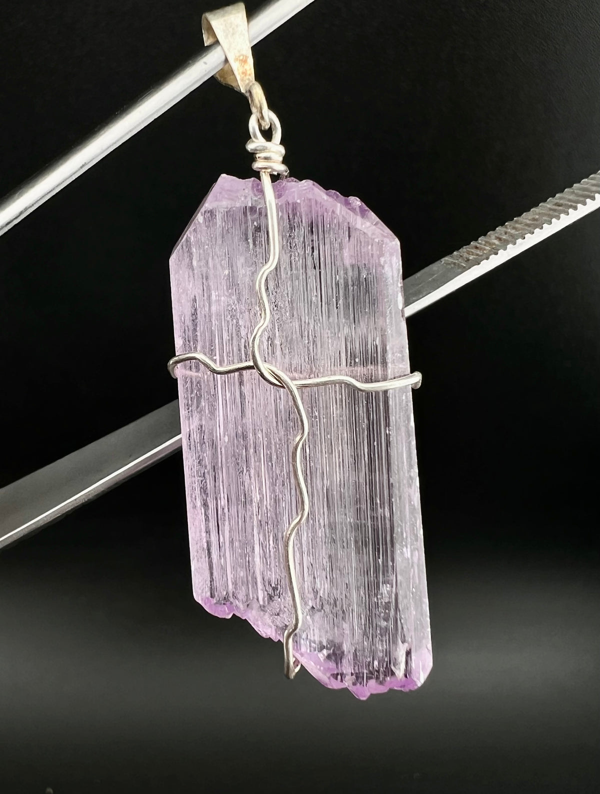 Natural Pink Kunzite Crystal Pendant, Raw Kunzite Wire Wrapped Jewelry - 11 Grams